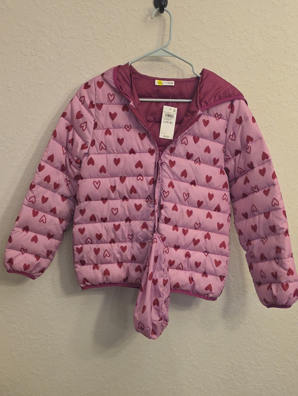 Epic Threads Pink Heart-Print Hooded Puffer Jacket